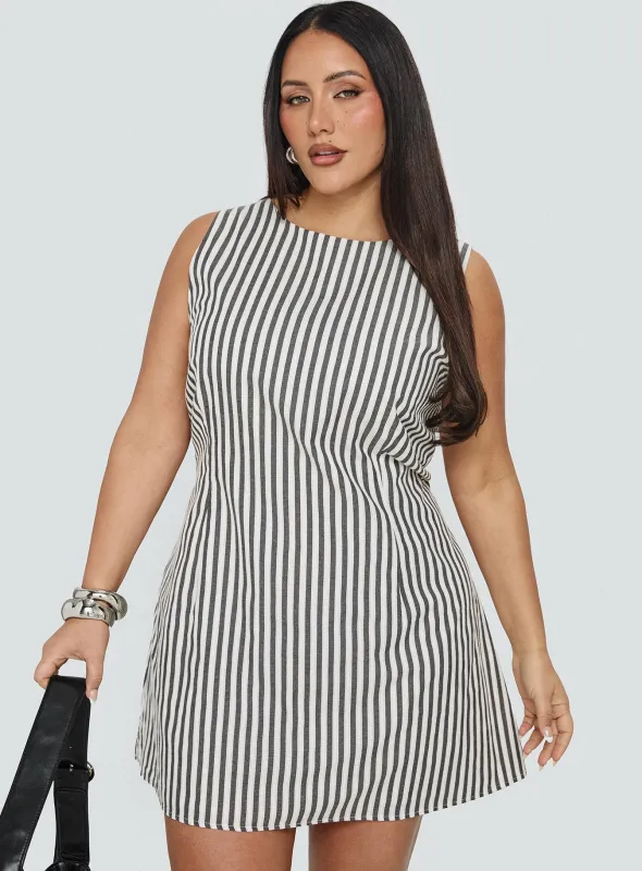 Alfalfa Shift Mini Dress Grey Stripe Curve sold by Princess Polly