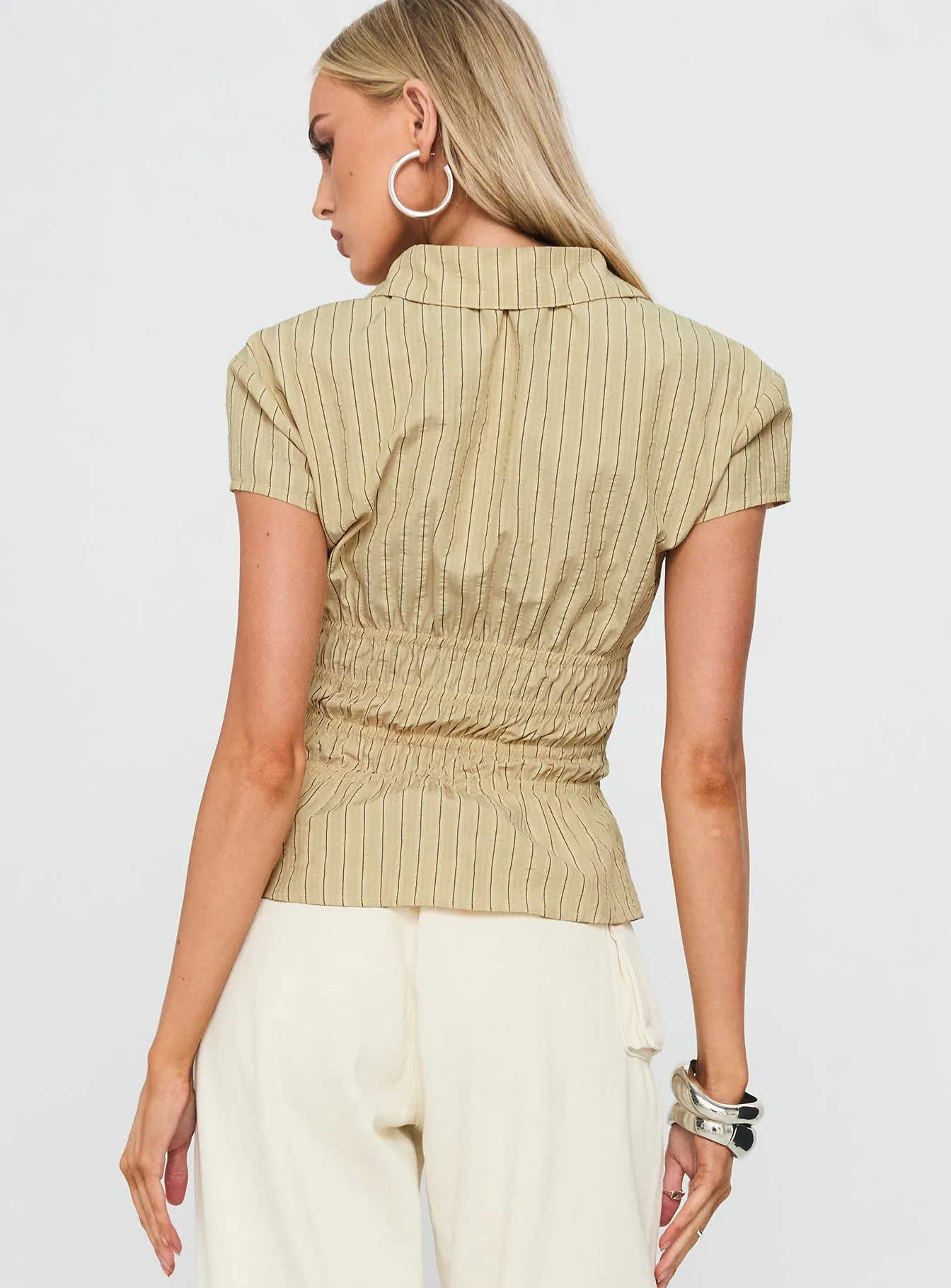 Liesel Shirred Short Sleeve Top Butter Stripe sold by Princess Polly product image thumbnail 5