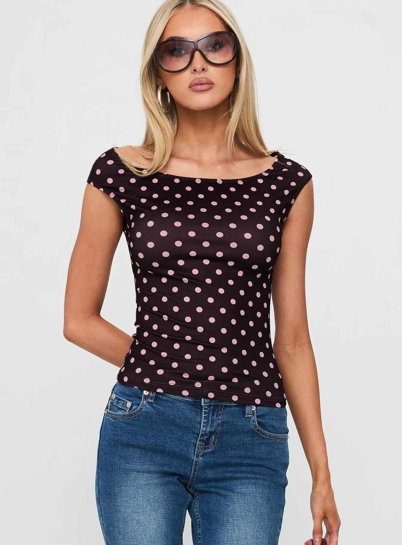 Cheirosa Off Shoulder Top Chocolate / Pink sold by Princess Polly product image thumbnail 2