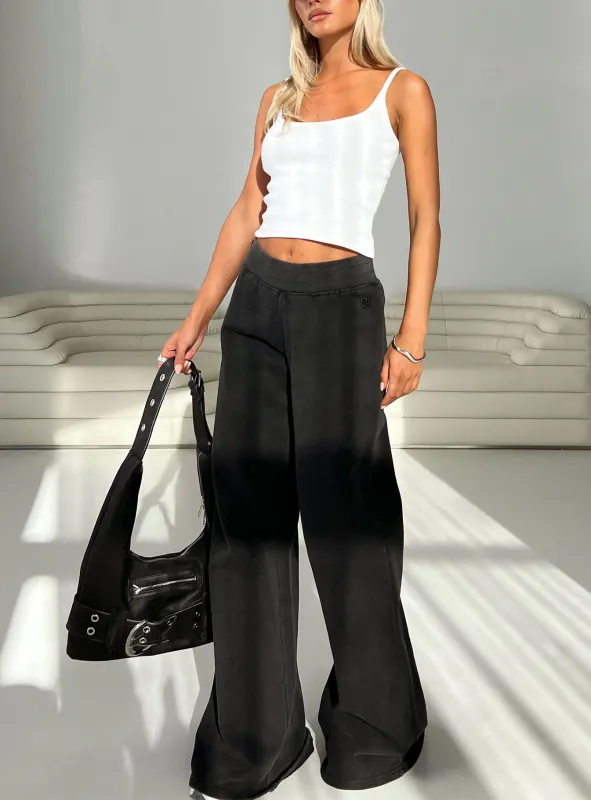 Summits Flared Track Pants Washed Black sold by Princess Polly