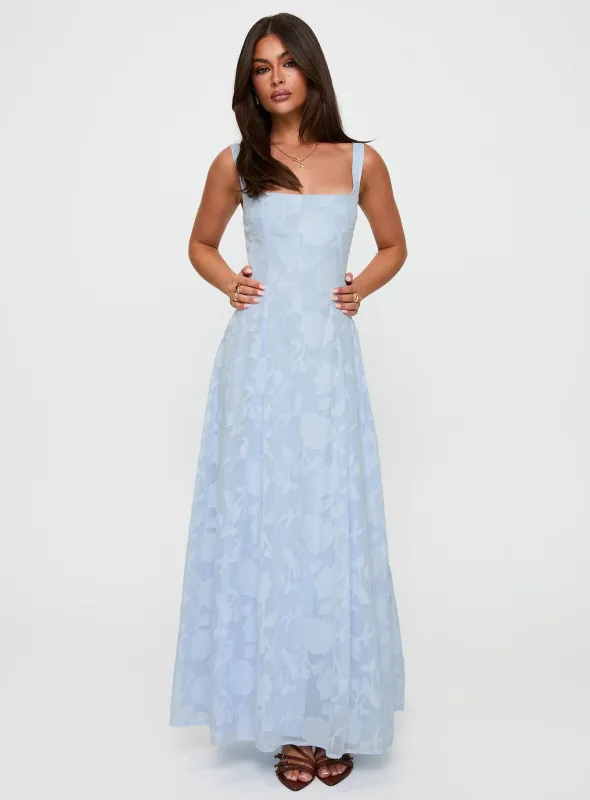 Margaux Burnout Maxi Dress Blue sold by Princess Polly