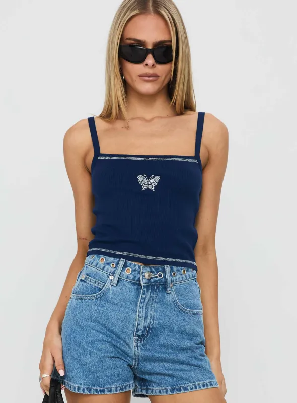 Posie Posse Graphic Tank Navy sold by Princess Polly