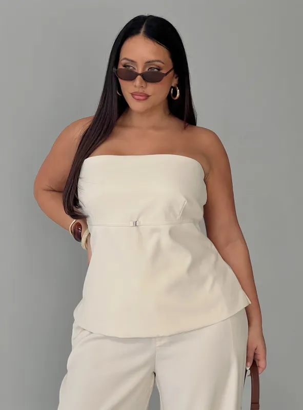 Irresistible Strapless Top Cream Curve sold by Princess Polly