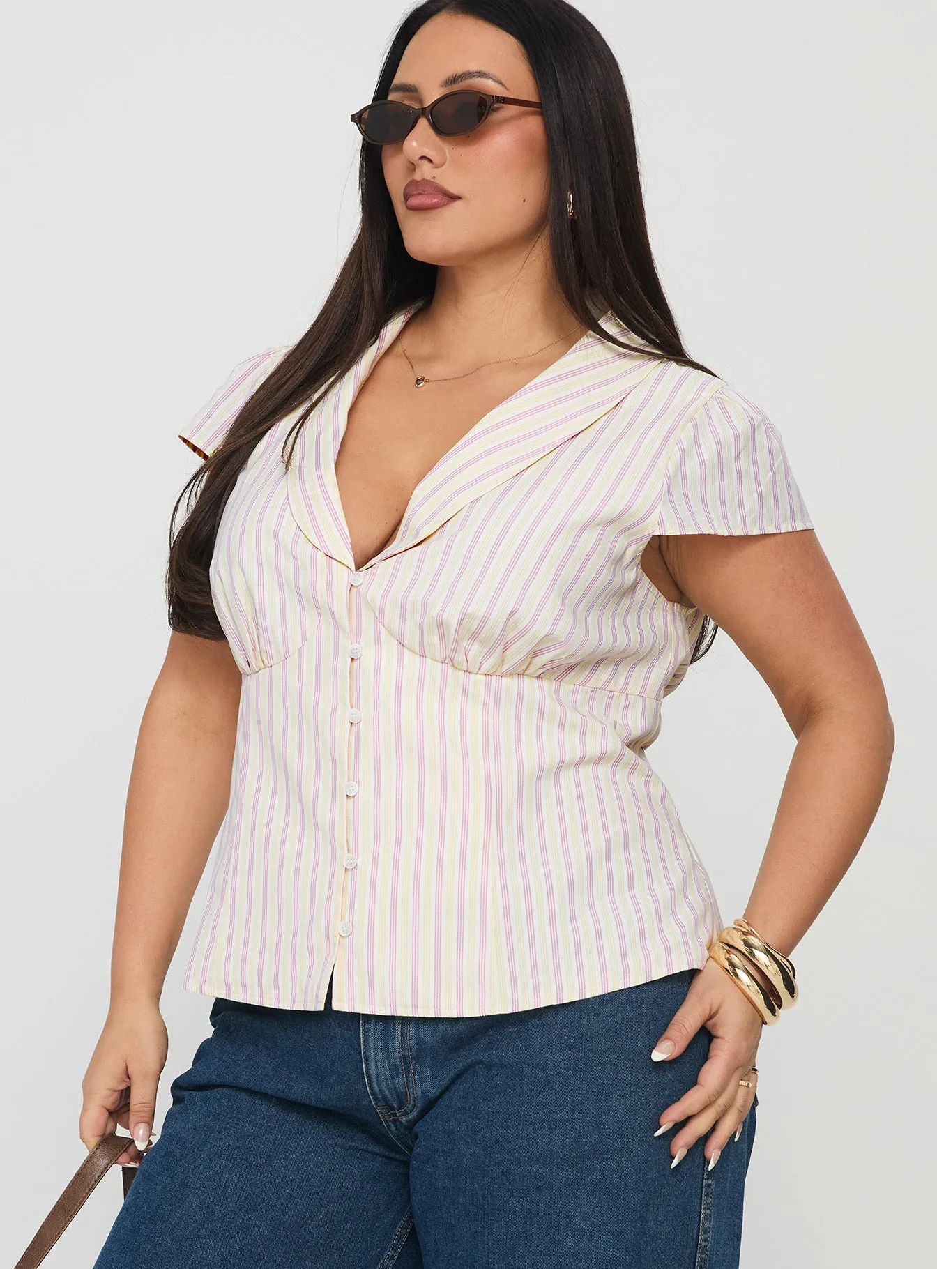 Ellis Island Collared Top Pink Stripe Curve sold by Princess Polly product image thumbnail 4