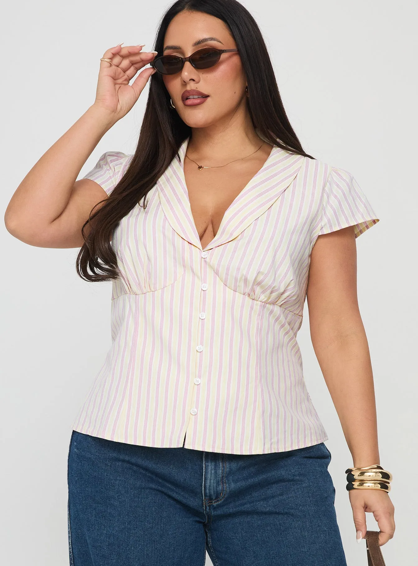 Ellis Island Collared Top Pink Stripe Curve sold by Princess Polly product image thumbnail 2