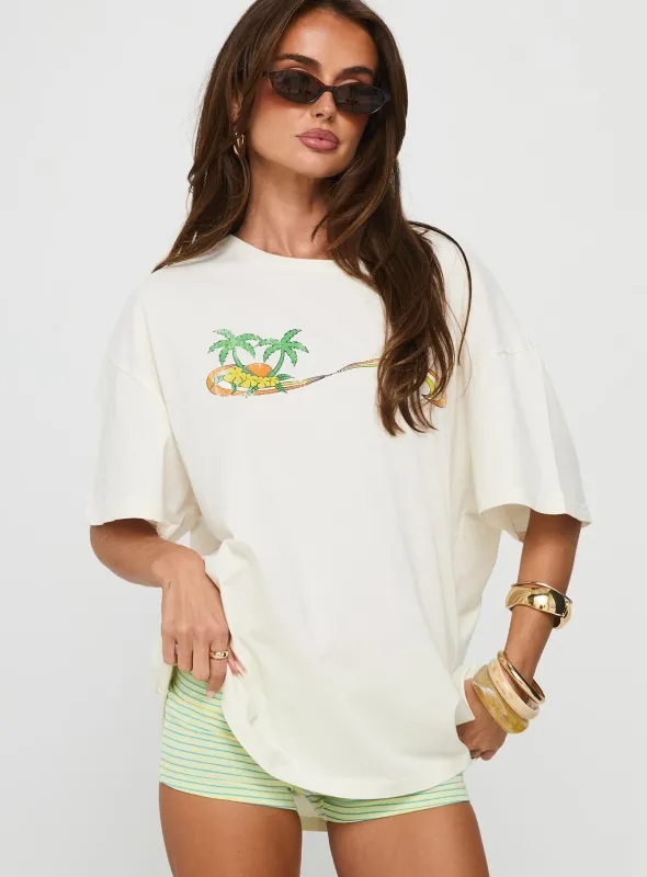 Kawabunga Oversized Graphic Top Cream sold by Princess Polly