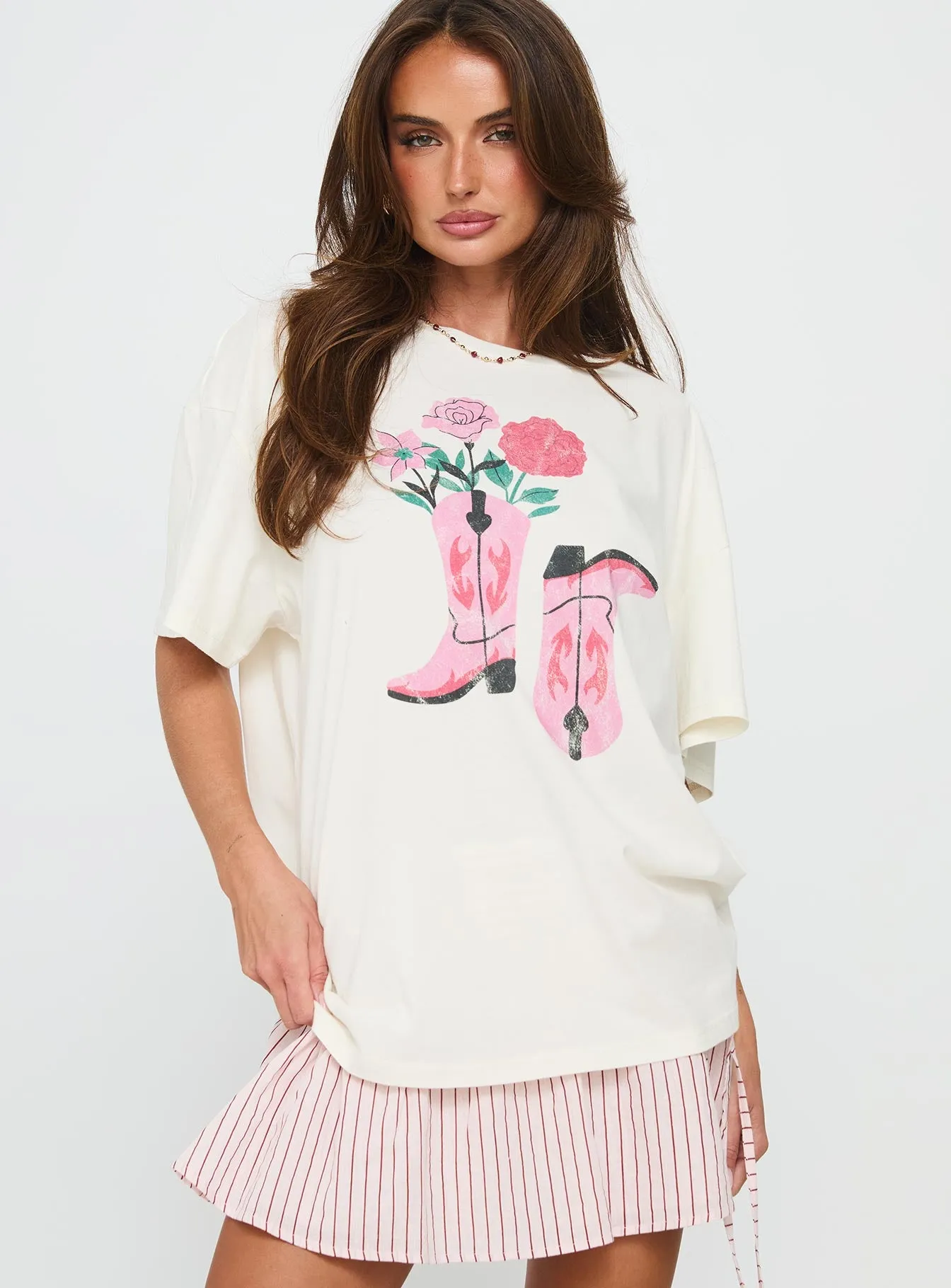 Lassie Girl Oversized Graphic Top Cream sold by Princess Polly