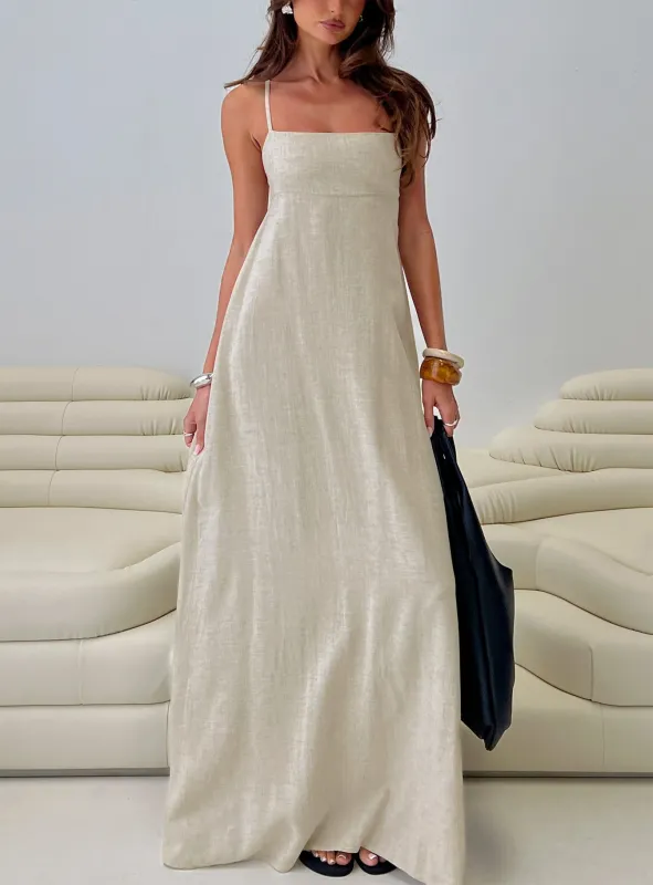 Solie Tie Back Maxi Dress Natural sold by Princess Polly