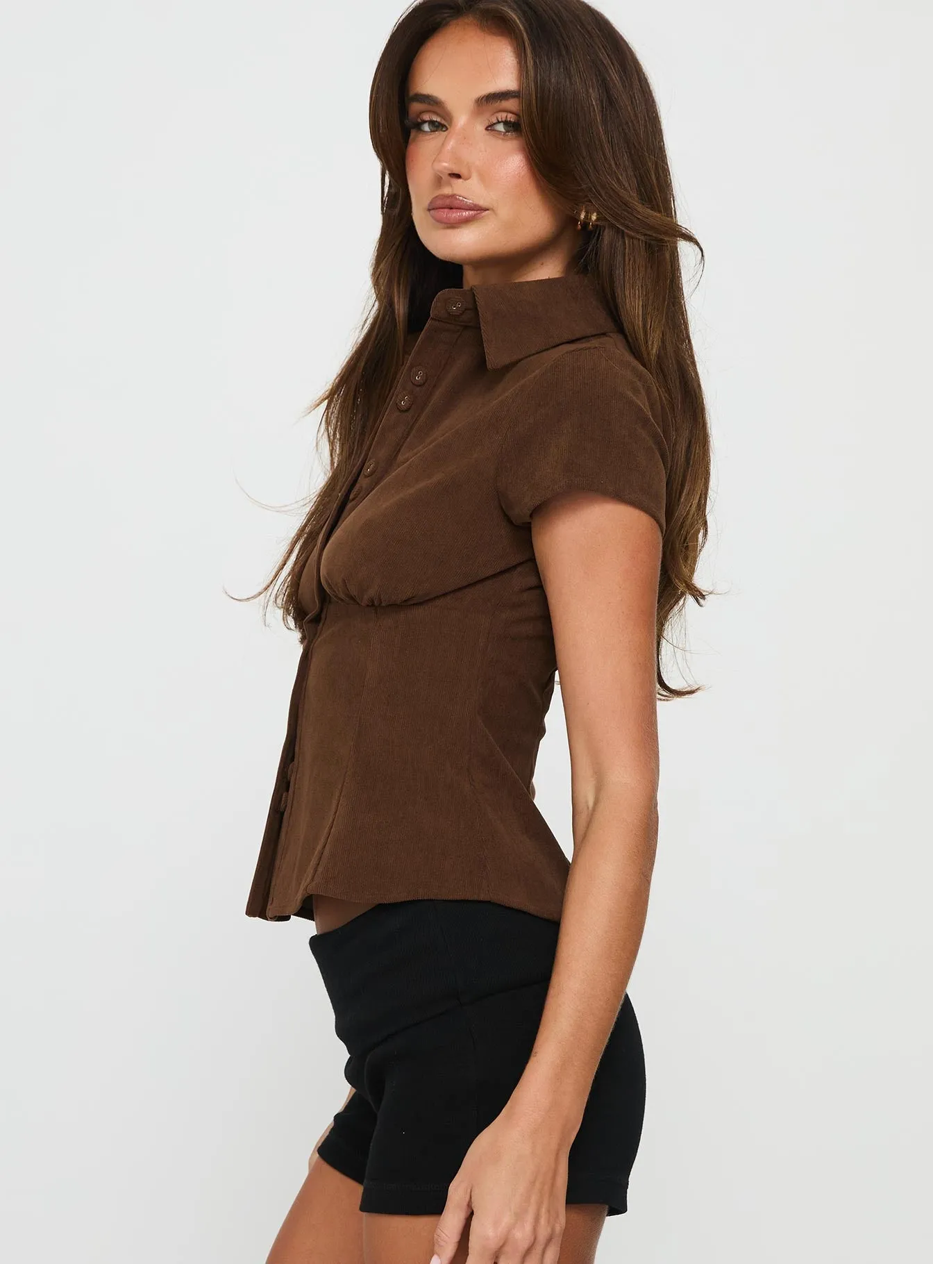 Cottesloe Cord Blouse Top Chocolate sold by Princess Polly product image thumbnail 4