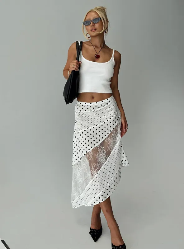Rennar Maxi Skirt White / Polka Dot Petite sold by Princess Polly