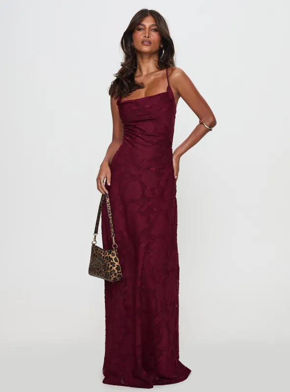 Celena Maxi Dress Burgundy Burnout Petite sold by Princess Polly