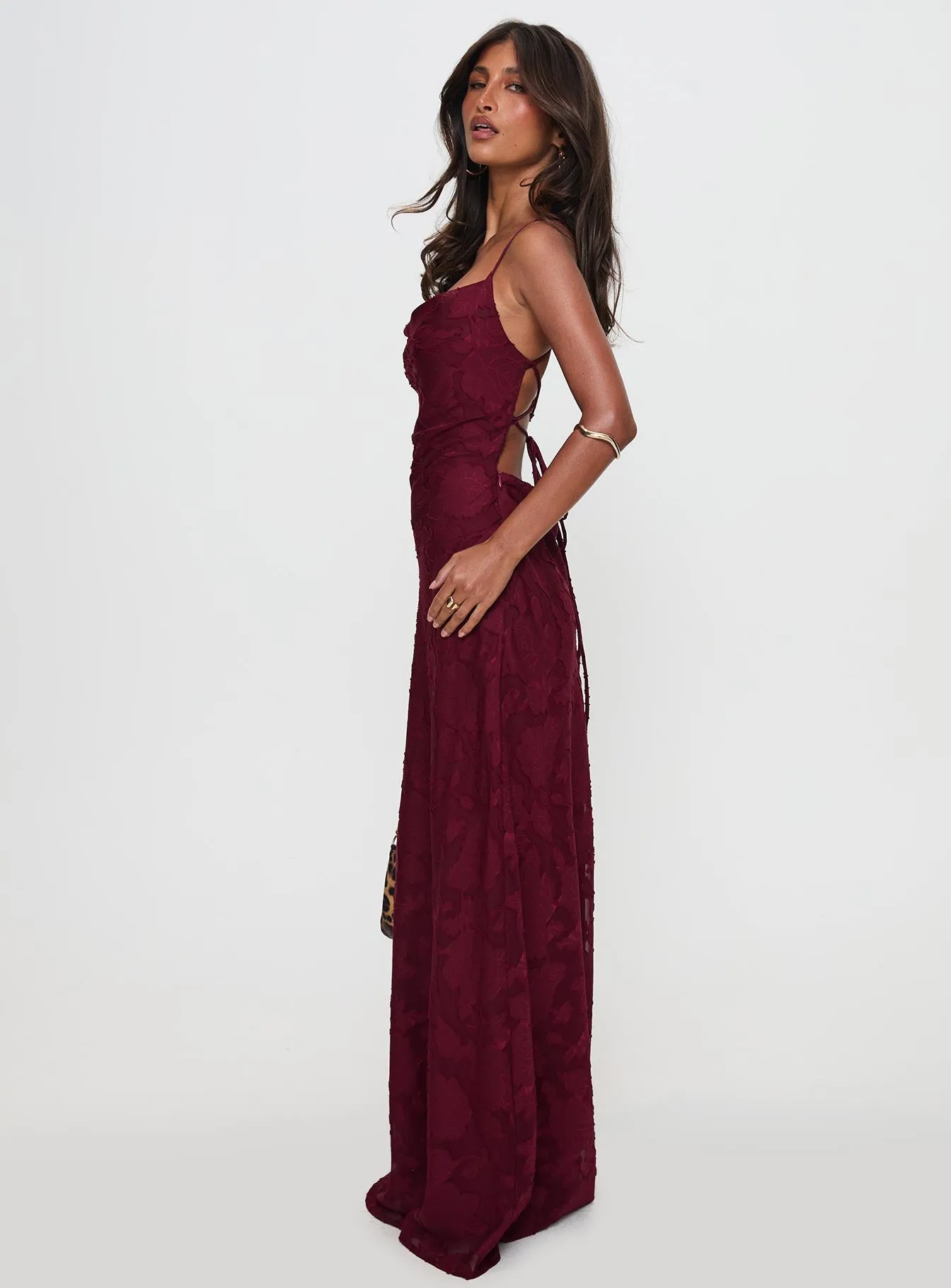 Celena Maxi Dress Burgundy Burnout Petite sold by Princess Polly product image thumbnail 3