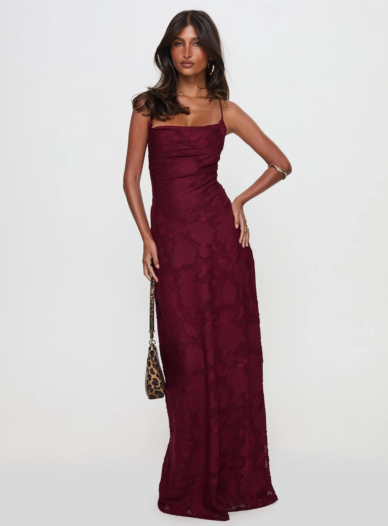 Celena Maxi Dress Burgundy Burnout Petite sold by Princess Polly product image thumbnail 2