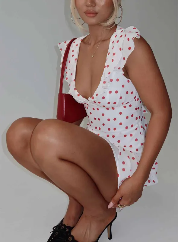 I Guess So Mini Dress White / Burgundy Petite sold by Princess Polly