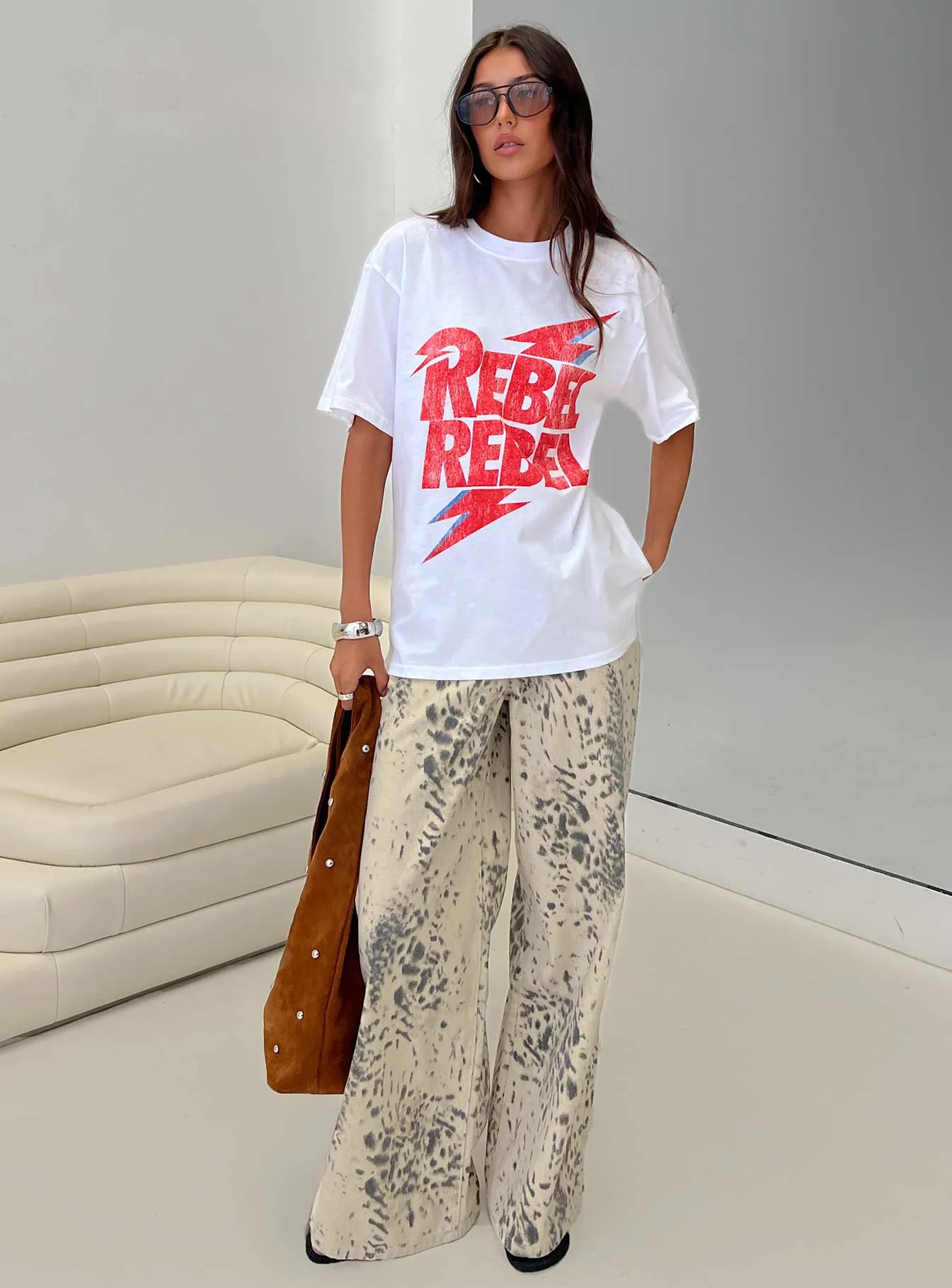 Naylor Mid Rise Wide Leg Jeans Animal Spot sold by Princess Polly