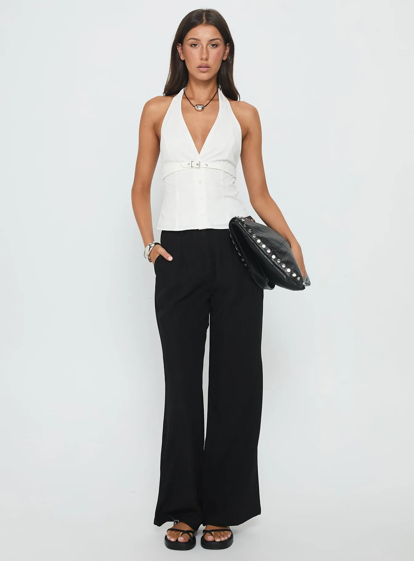 Zailah Halter Buckle Detail Top White sold by Princess Polly product image thumbnail 3