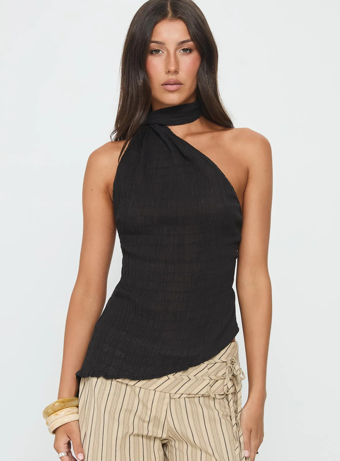 Yaleina One Shoulder Tie Scarf Top Black sold by Princess Polly product image thumbnail 2