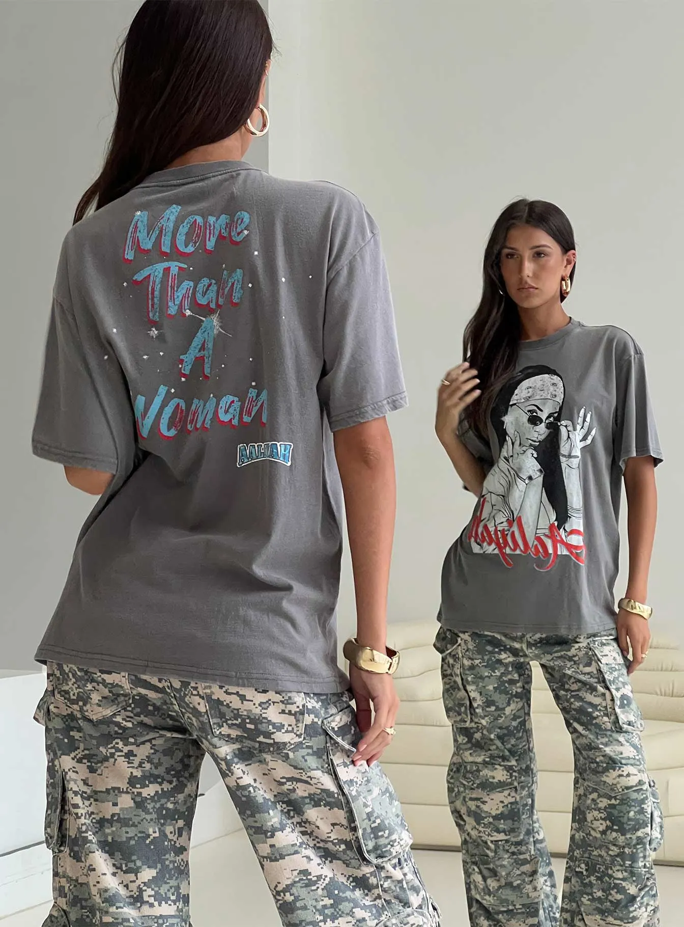 More Than A Woman Oversized Graphic Top Grey sold by Princess Polly