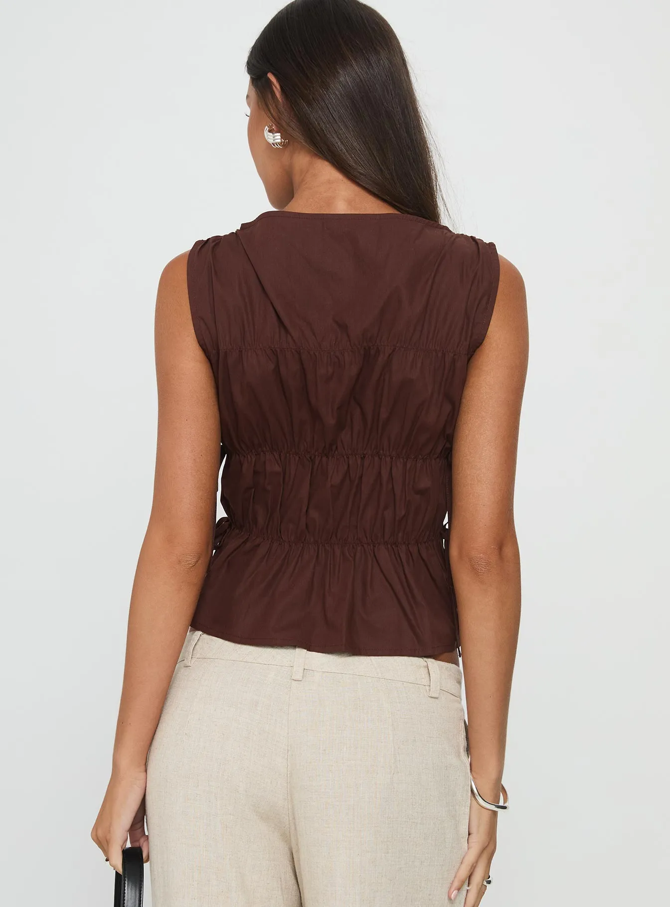Endless Summers Tie Side Top Chocolate sold by Princess Polly product image thumbnail 4