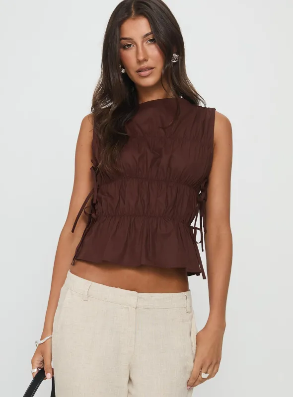 Endless Summers Tie Side Top Chocolate sold by Princess Polly