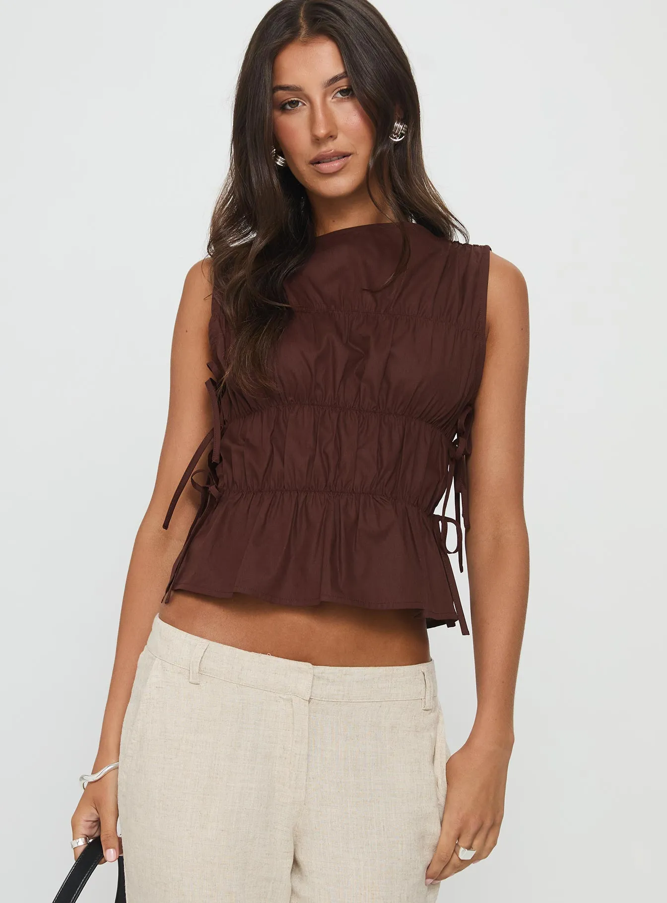 Endless Summers Tie Side Top Chocolate sold by Princess Polly