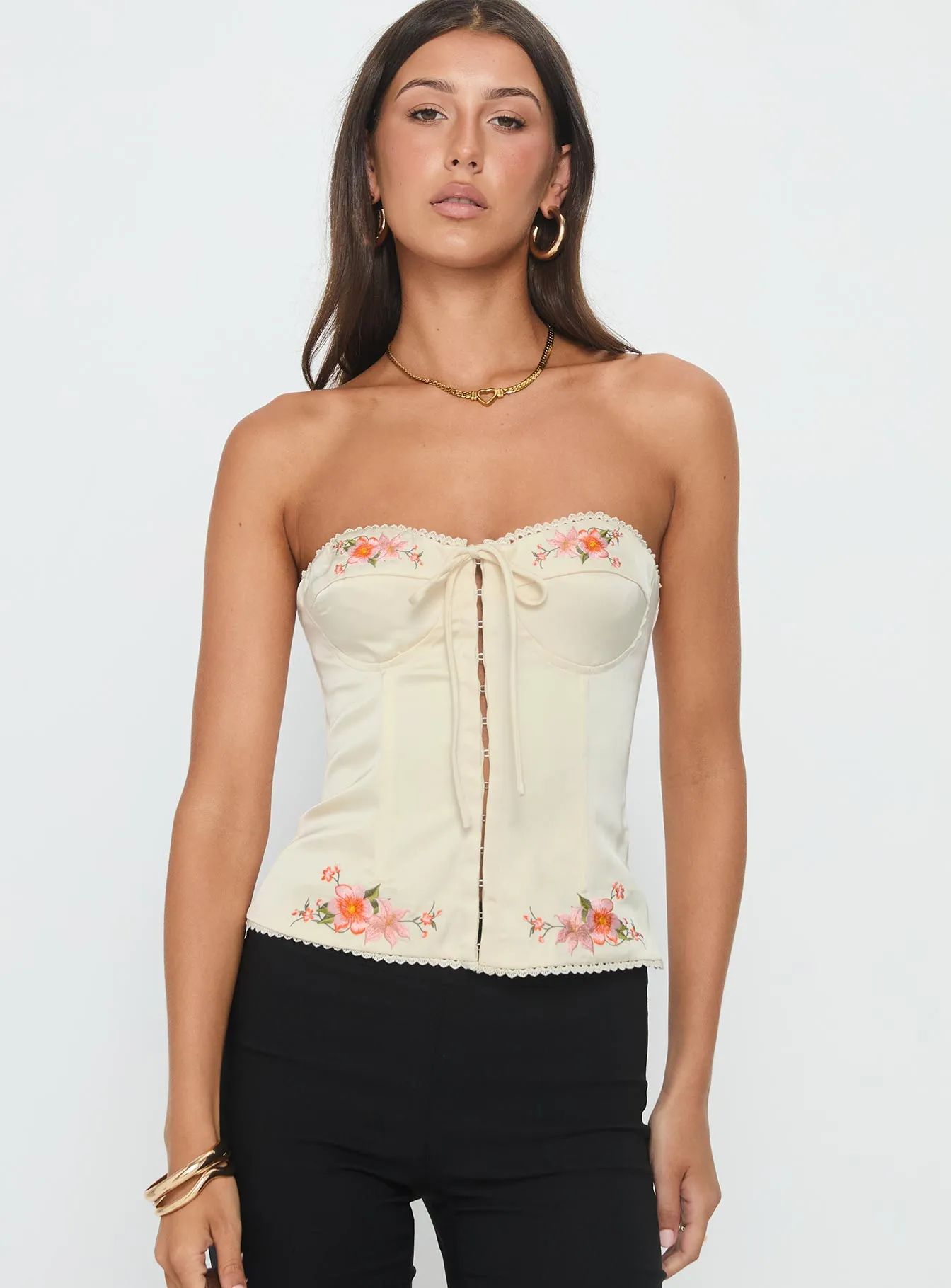 Jazzy Strapless Corset Top Cream Floral sold by Princess Polly product image thumbnail 2