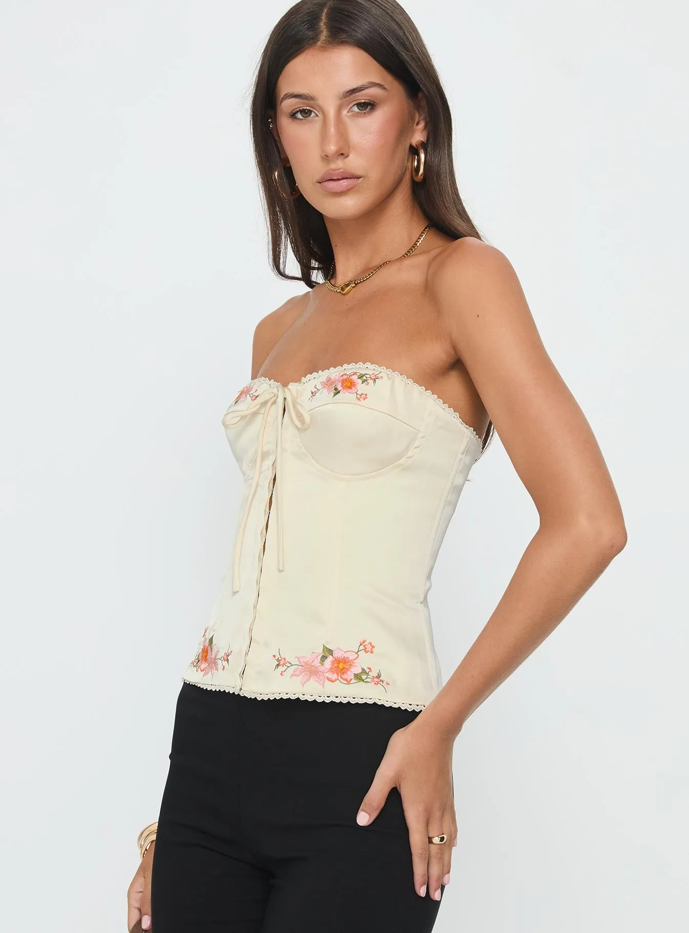 Jazzy Strapless Corset Top Cream Floral sold by Princess Polly product image thumbnail 4