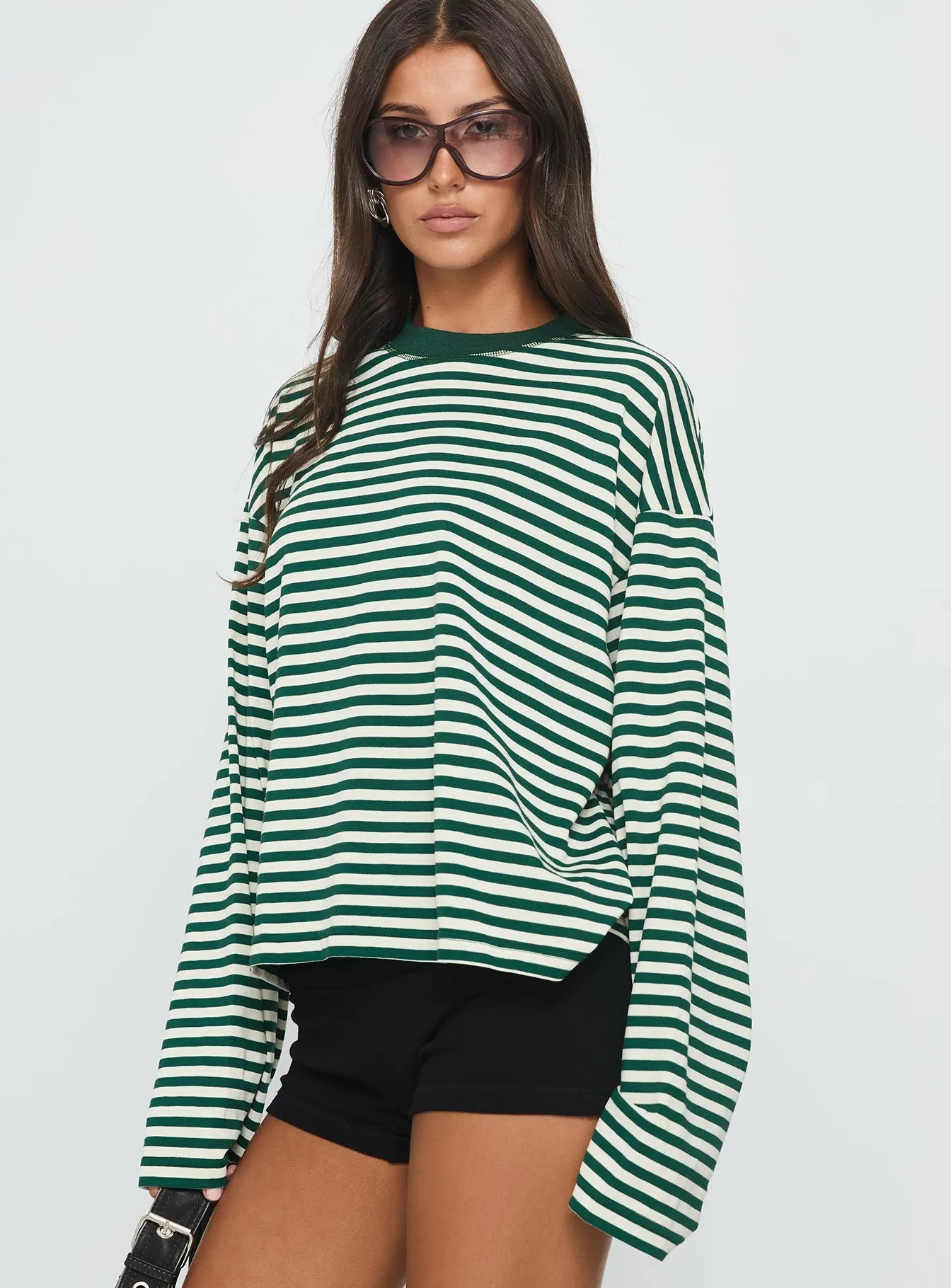 Bloom Long Sleeve Top Moss Stripe sold by Princess Polly product image thumbnail 4