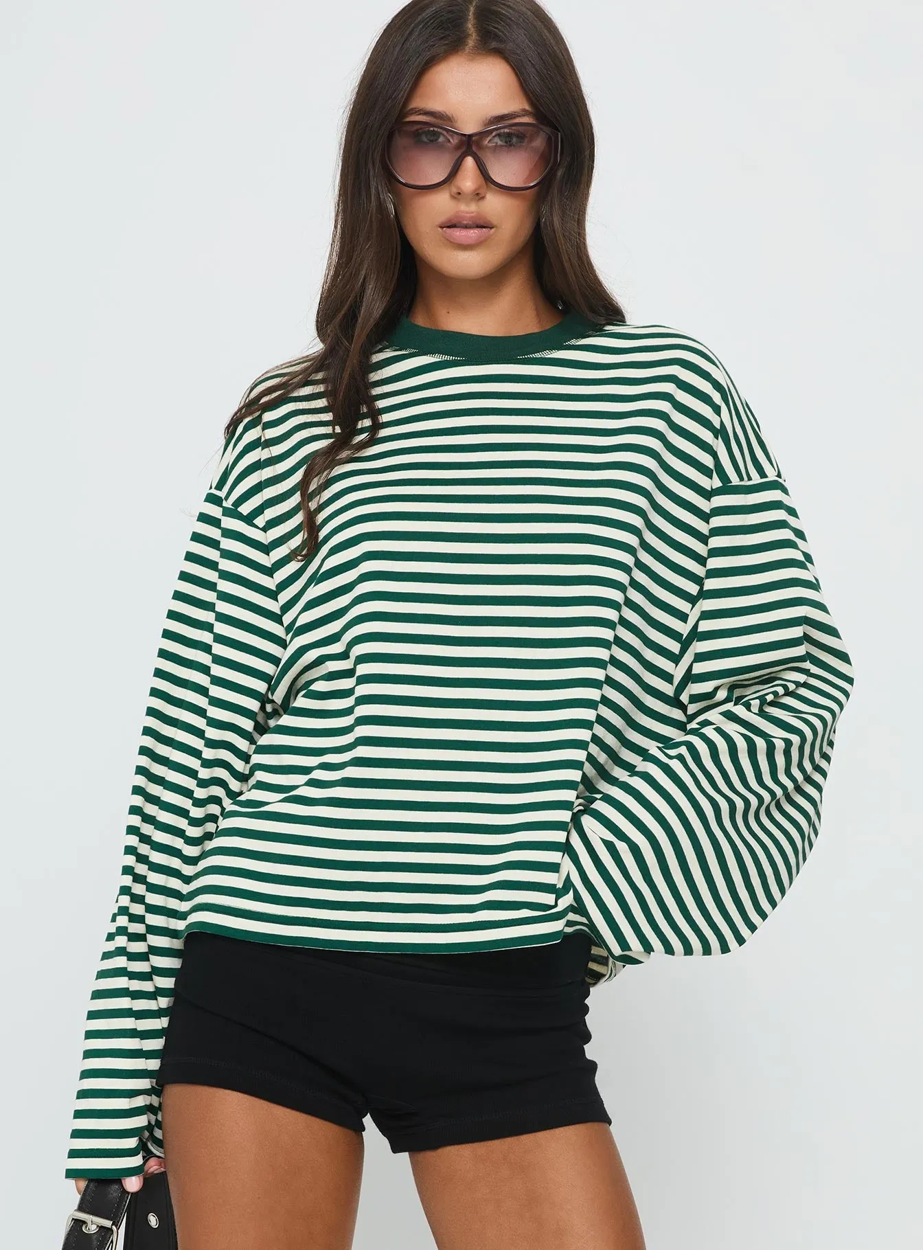Bloom Long Sleeve Top Moss Stripe sold by Princess Polly product image thumbnail 2