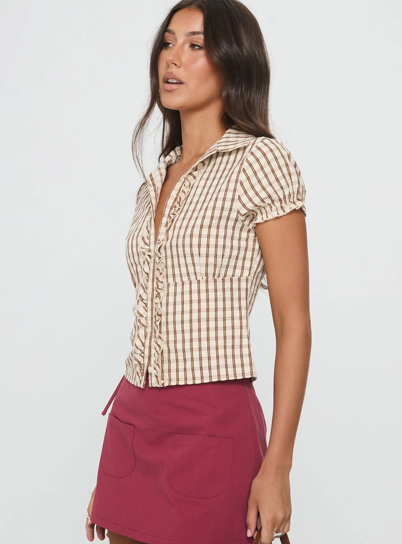 Arla Blouse Brown Check sold by Princess Polly product image thumbnail 4