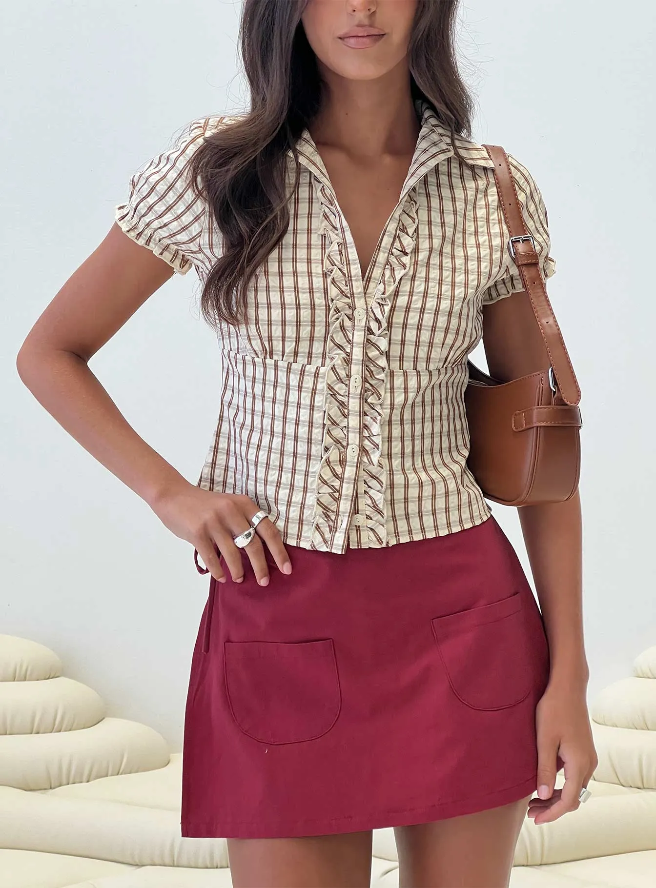 Arla Blouse Brown Check sold by Princess Polly