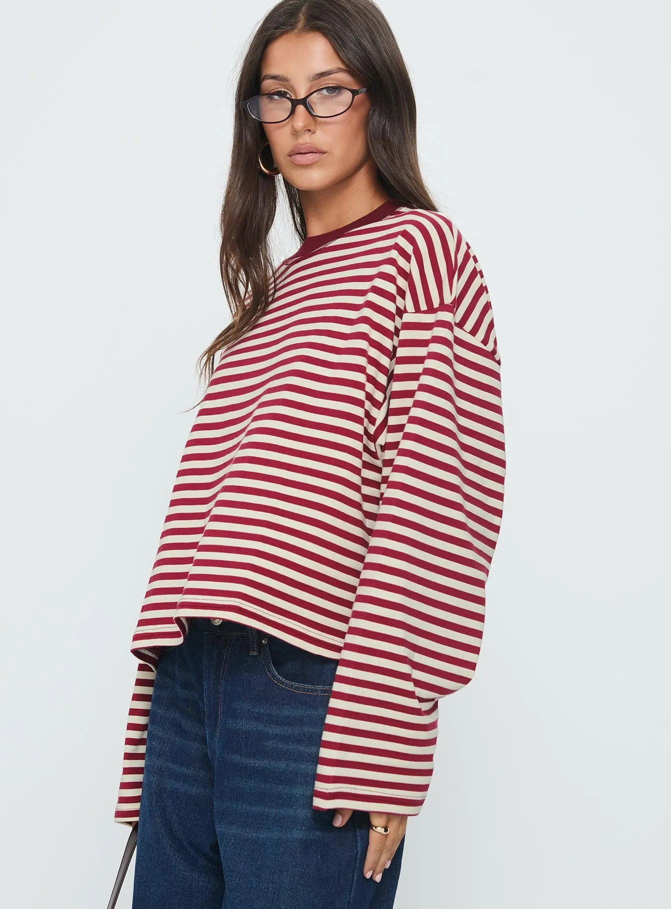 Bloom Long Sleeve Top Wine Stripe sold by Princess Polly product image thumbnail 4