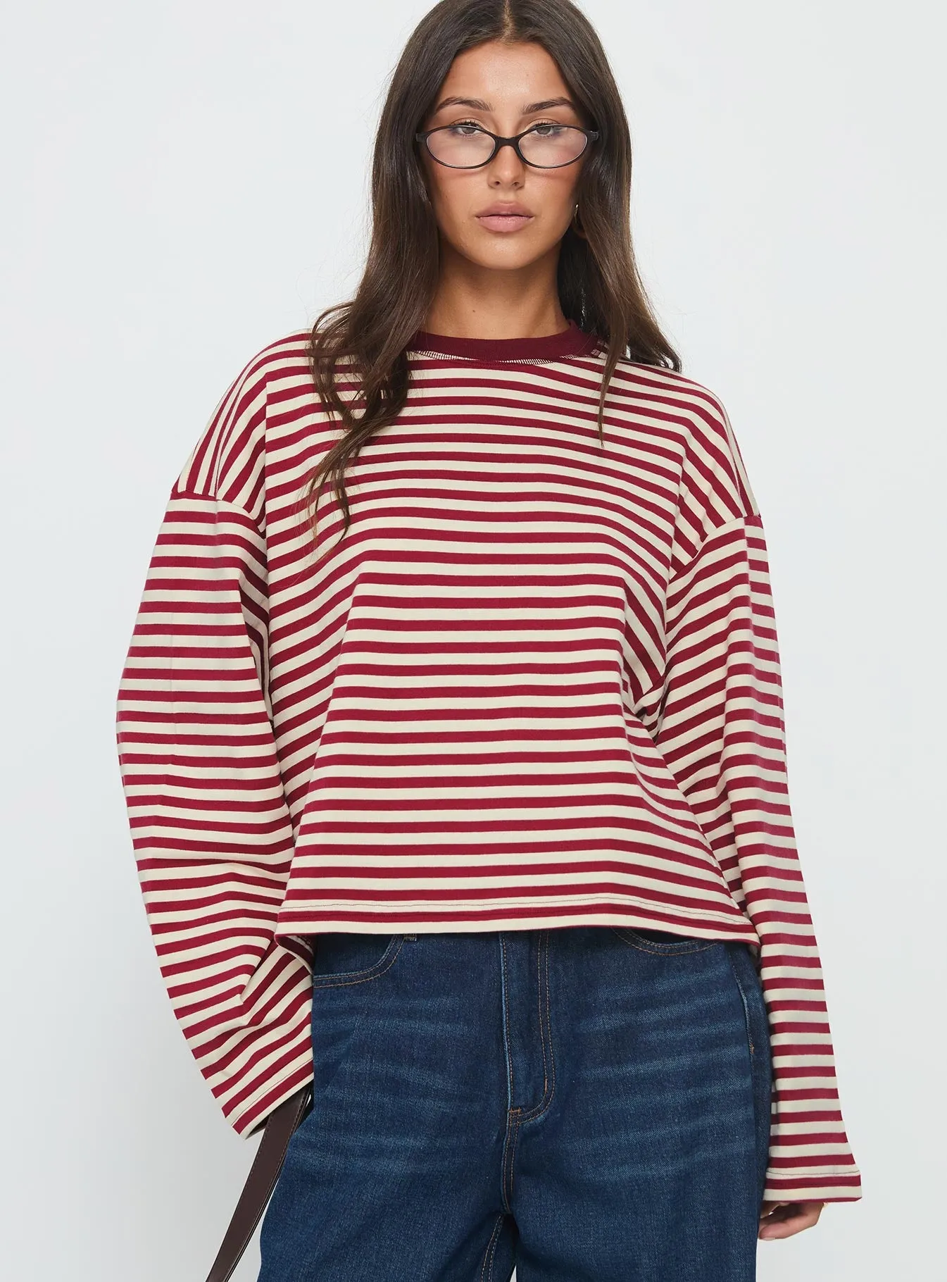 Bloom Long Sleeve Top Wine Stripe sold by Princess Polly product image thumbnail 2