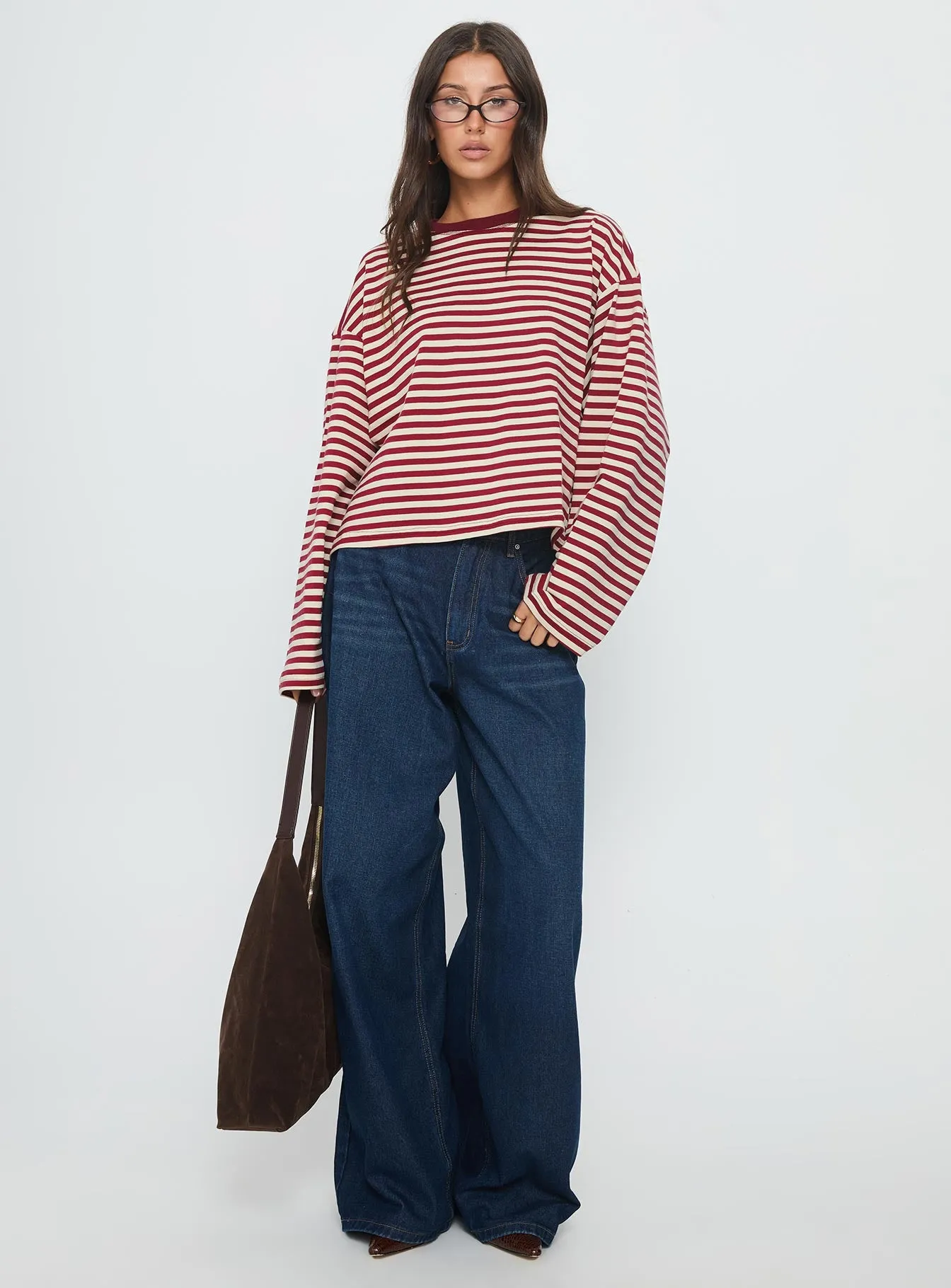 Bloom Long Sleeve Top Wine Stripe sold by Princess Polly product image thumbnail 3