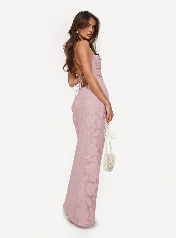 Celena Maxi Dress Light Pink Burnout sold by Princess Polly