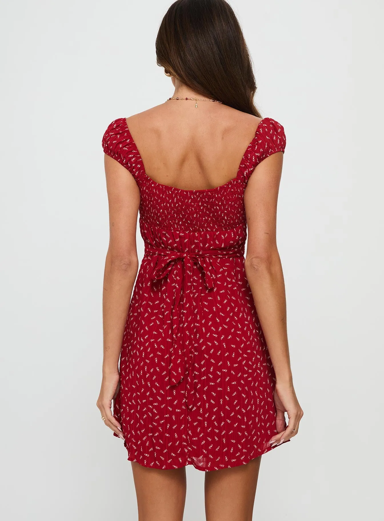Tricia Cap Sleeve Mini Dress Red Floral sold by Princess Polly product image thumbnail 4