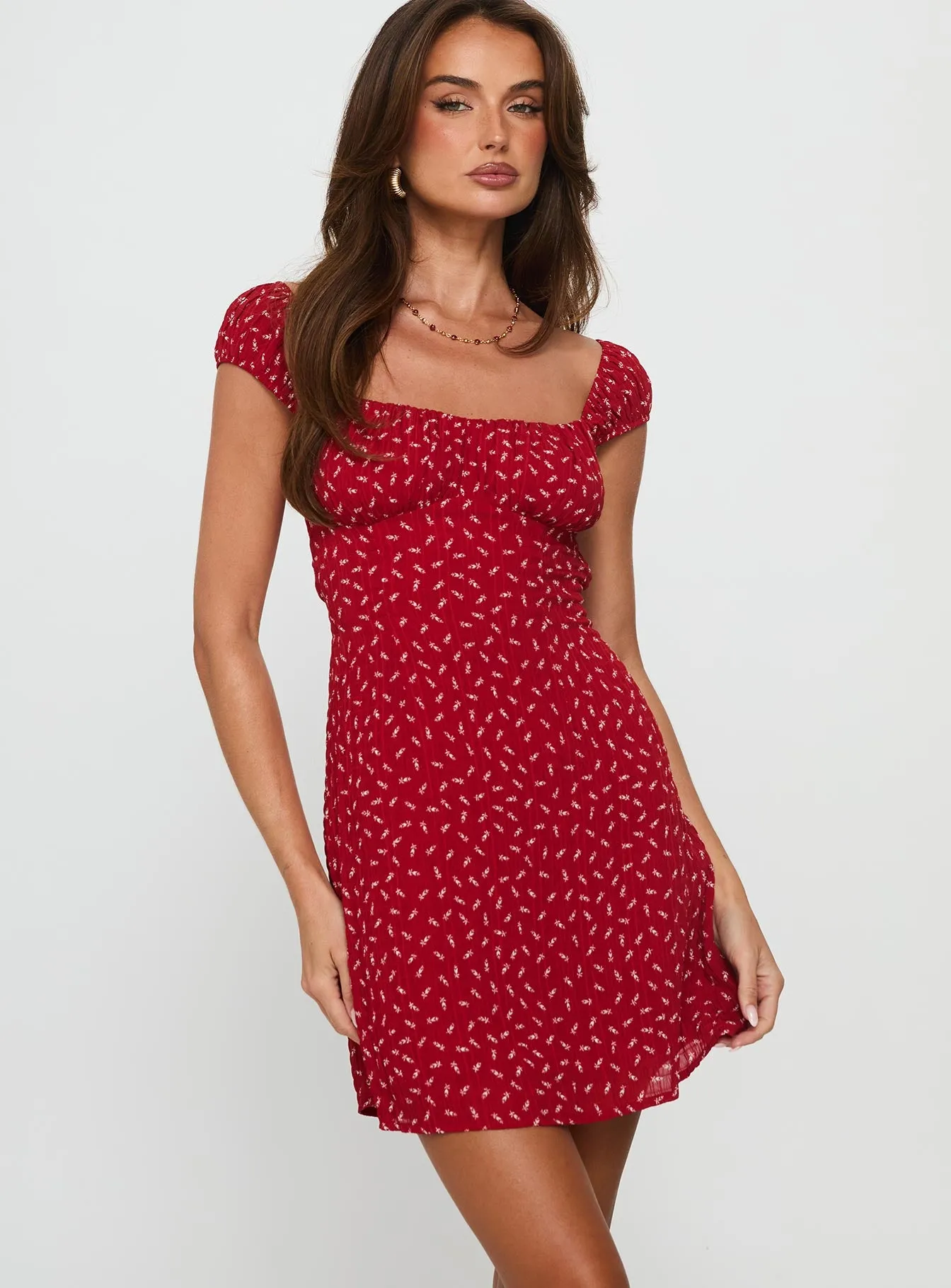 Tricia Cap Sleeve Mini Dress Red Floral sold by Princess Polly