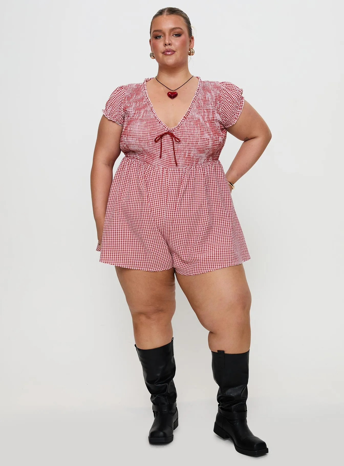 Wescott Gingham Playsuit Red / White Curve sold by Princess Polly product image thumbnail 3