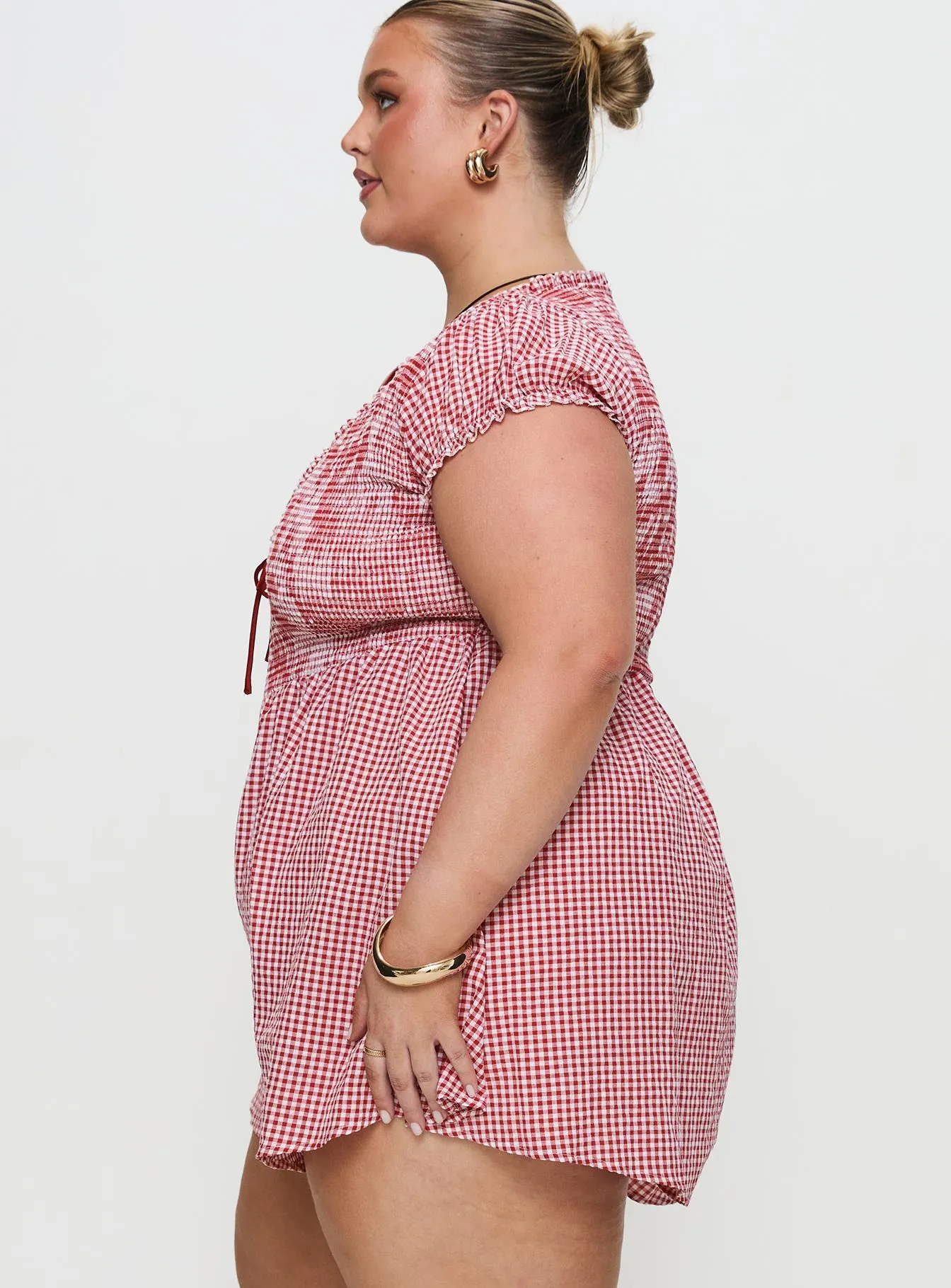 Wescott Gingham Playsuit Red / White Curve sold by Princess Polly product image thumbnail 4