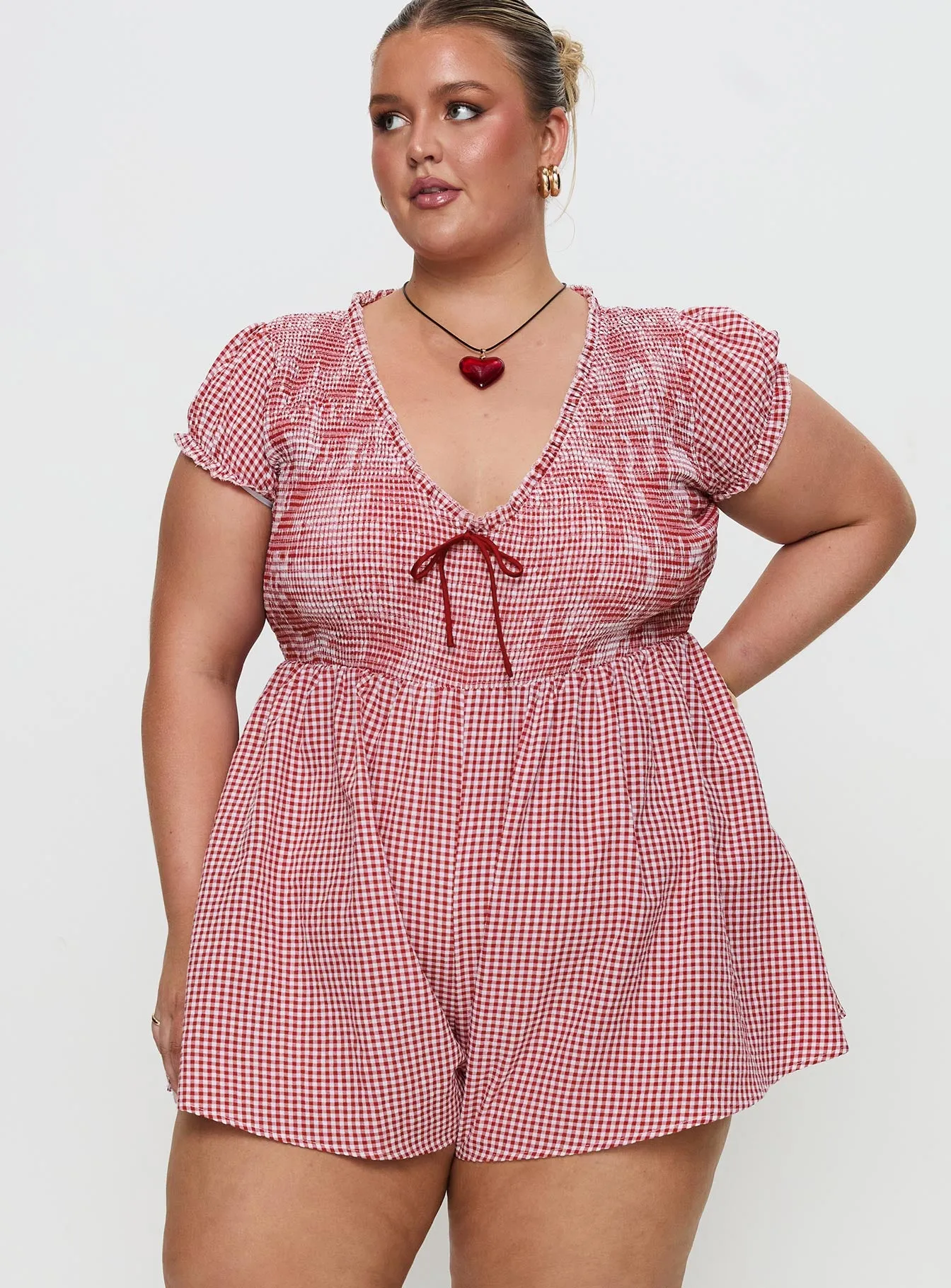 Wescott Gingham Playsuit Red / White Curve sold by Princess Polly product image thumbnail 2