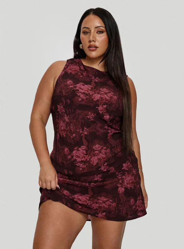 Vivre Mini Dress Burgundy Paisley Curve sold by Princess Polly