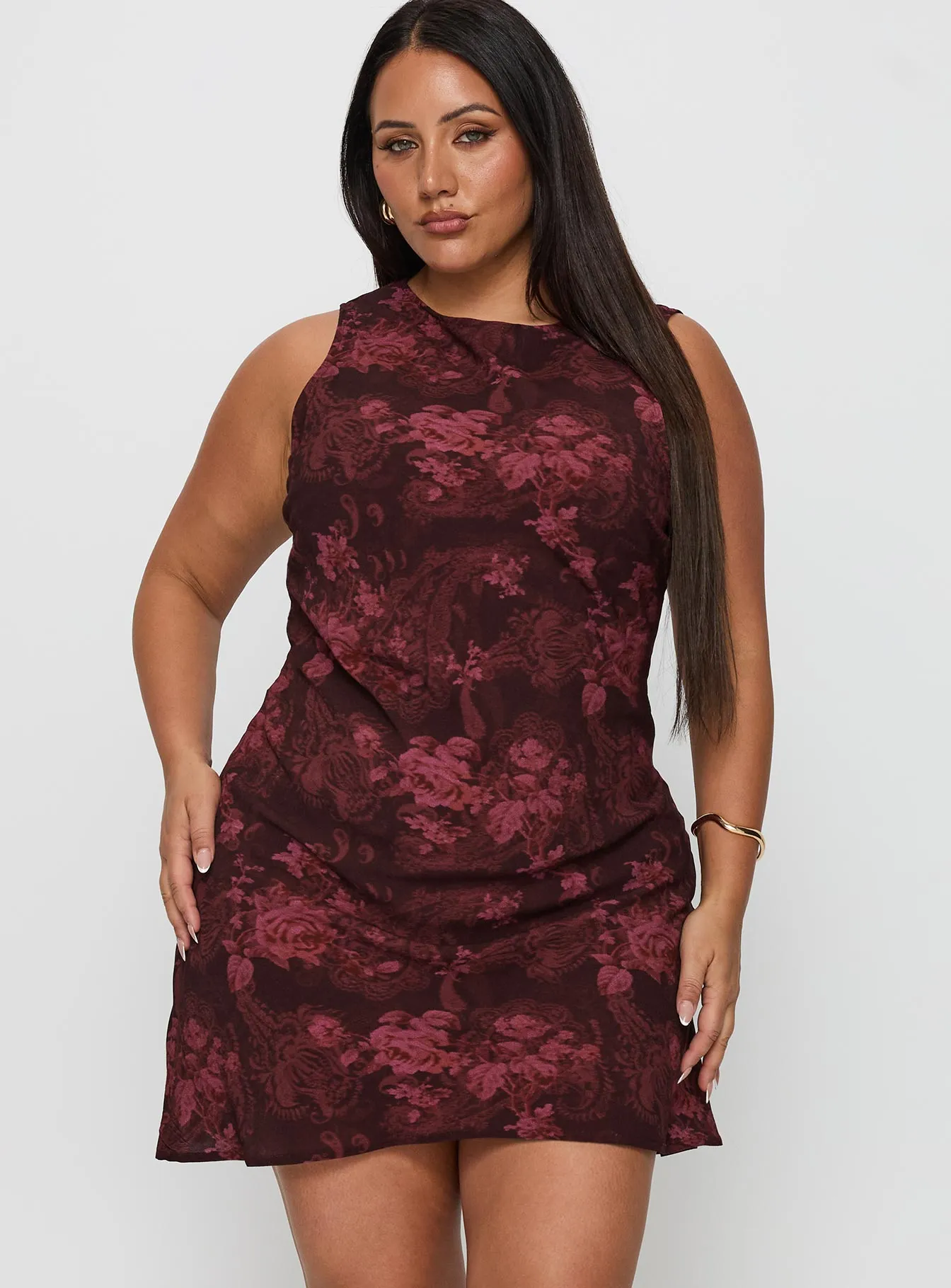 Vivre Mini Dress Burgundy Paisley Curve sold by Princess Polly product image thumbnail 2