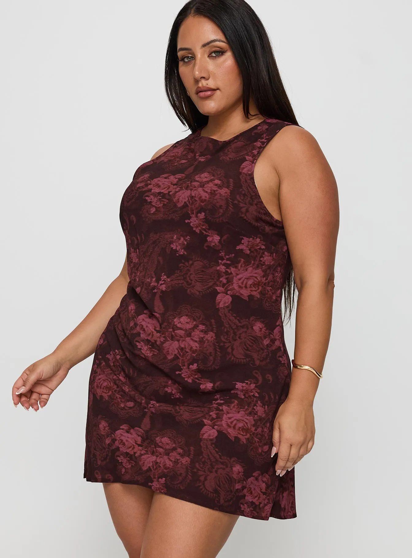 Vivre Mini Dress Burgundy Paisley Curve sold by Princess Polly product image thumbnail 4