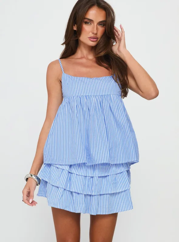 Sun Soaked Tiered Set Blue Stripe made by Princess Polly