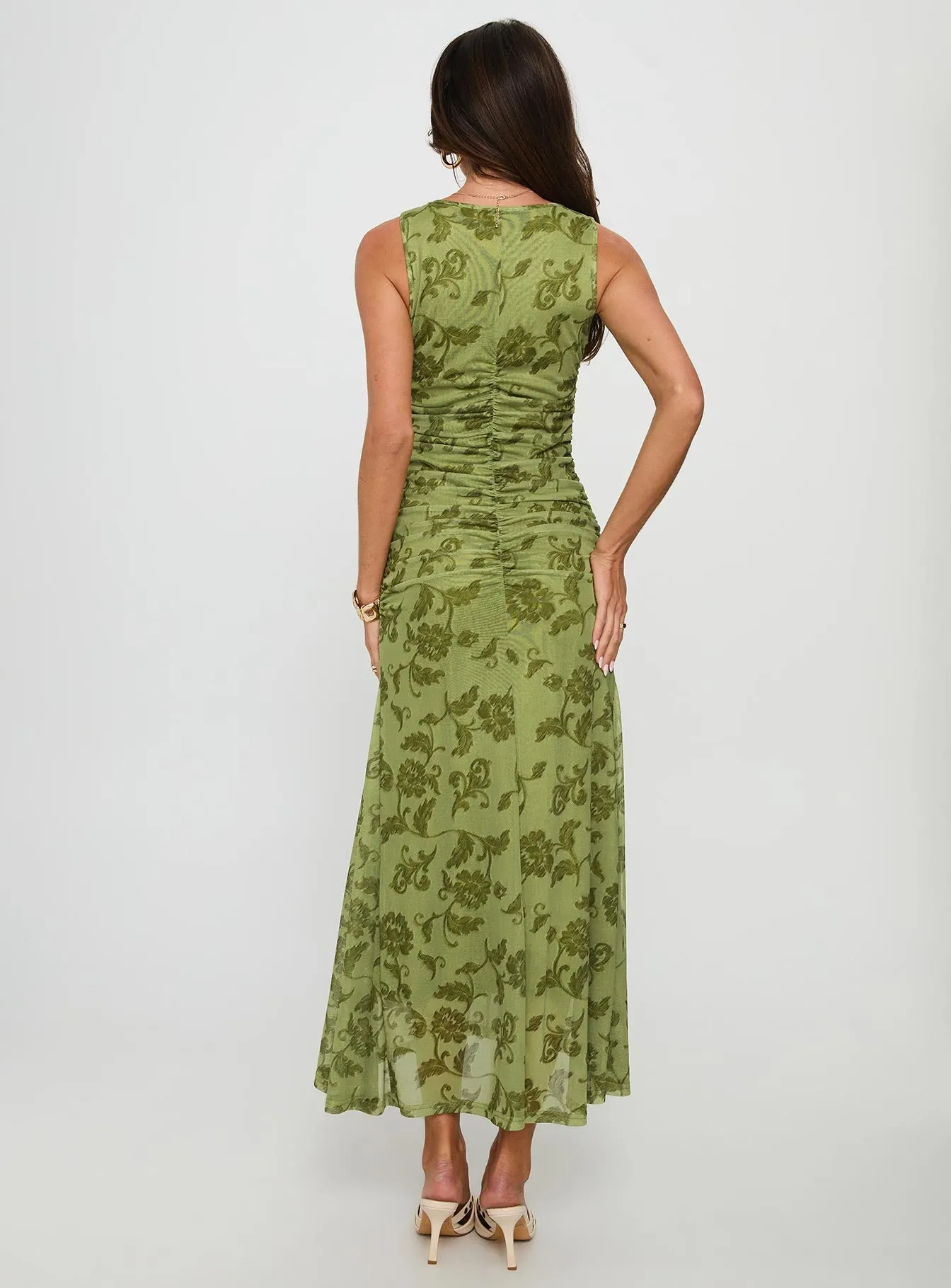 Stefanya Gathered Maxi Dress Green Floral sold by Princess Polly product image thumbnail 4