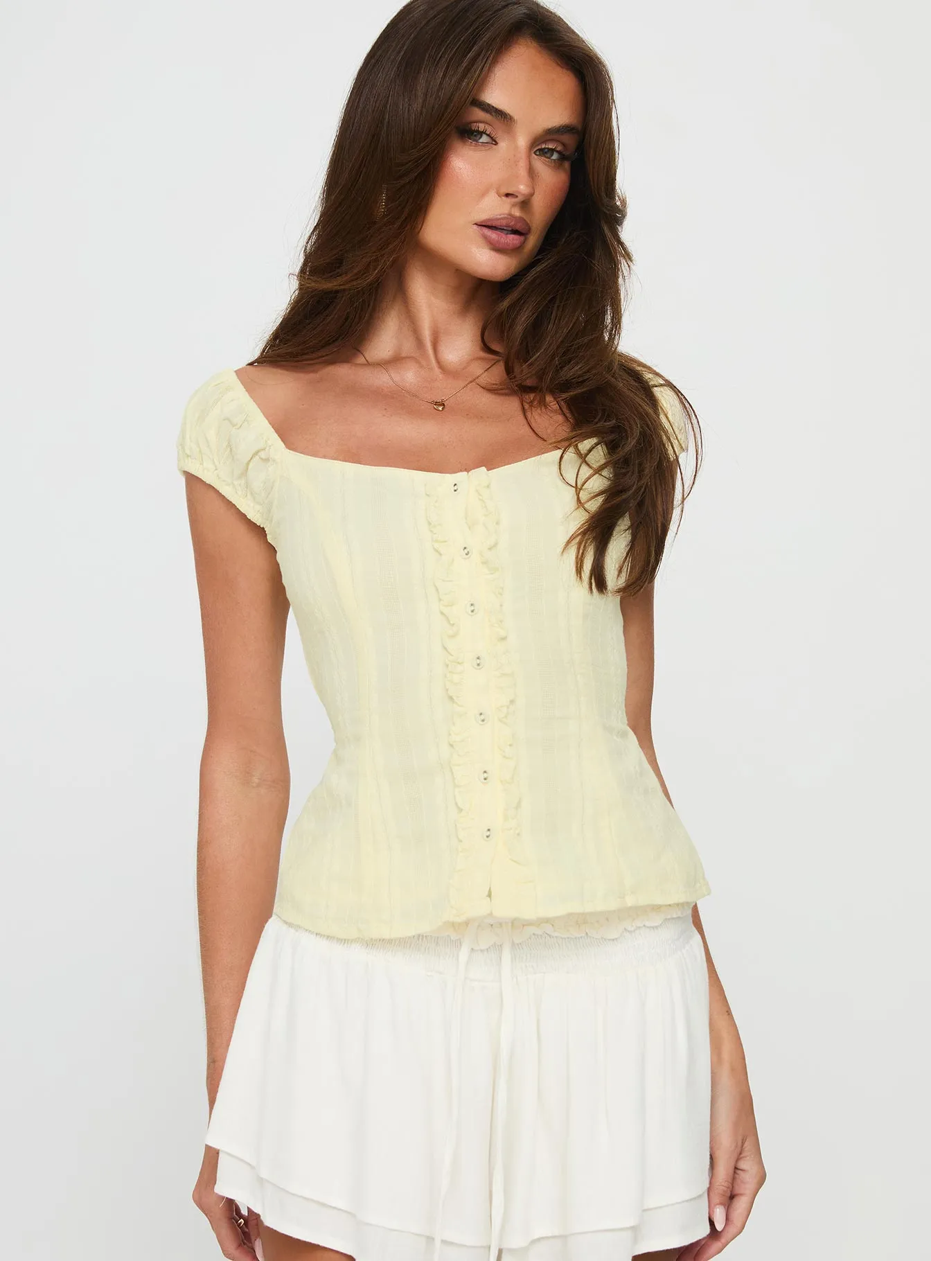 Gysella Off Shoulder Woven Top Yellow sold by Princess Polly product image thumbnail 2