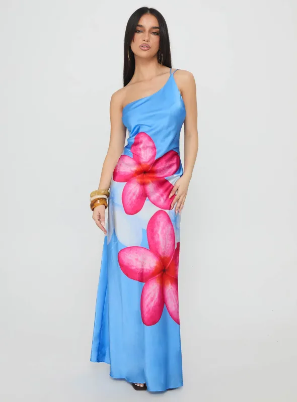 Meilana One Shoulder Maxi Dress Blue Floral sold by Princess Polly