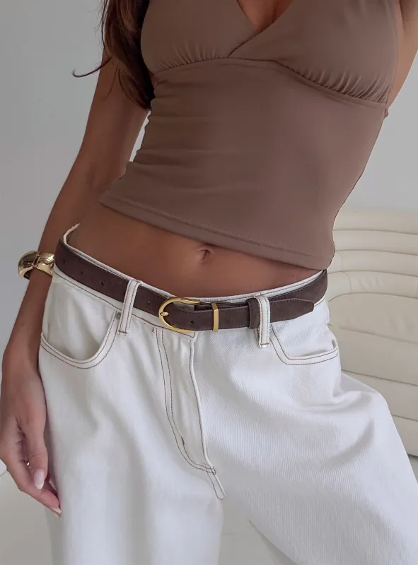 Jaslynn Faux Suede Belt Brown sold by Princess Polly