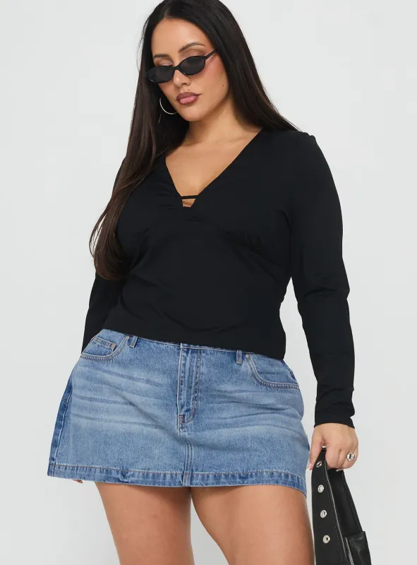 Fossils Denim Mini Skirt Blue Curve sold by Princess Polly