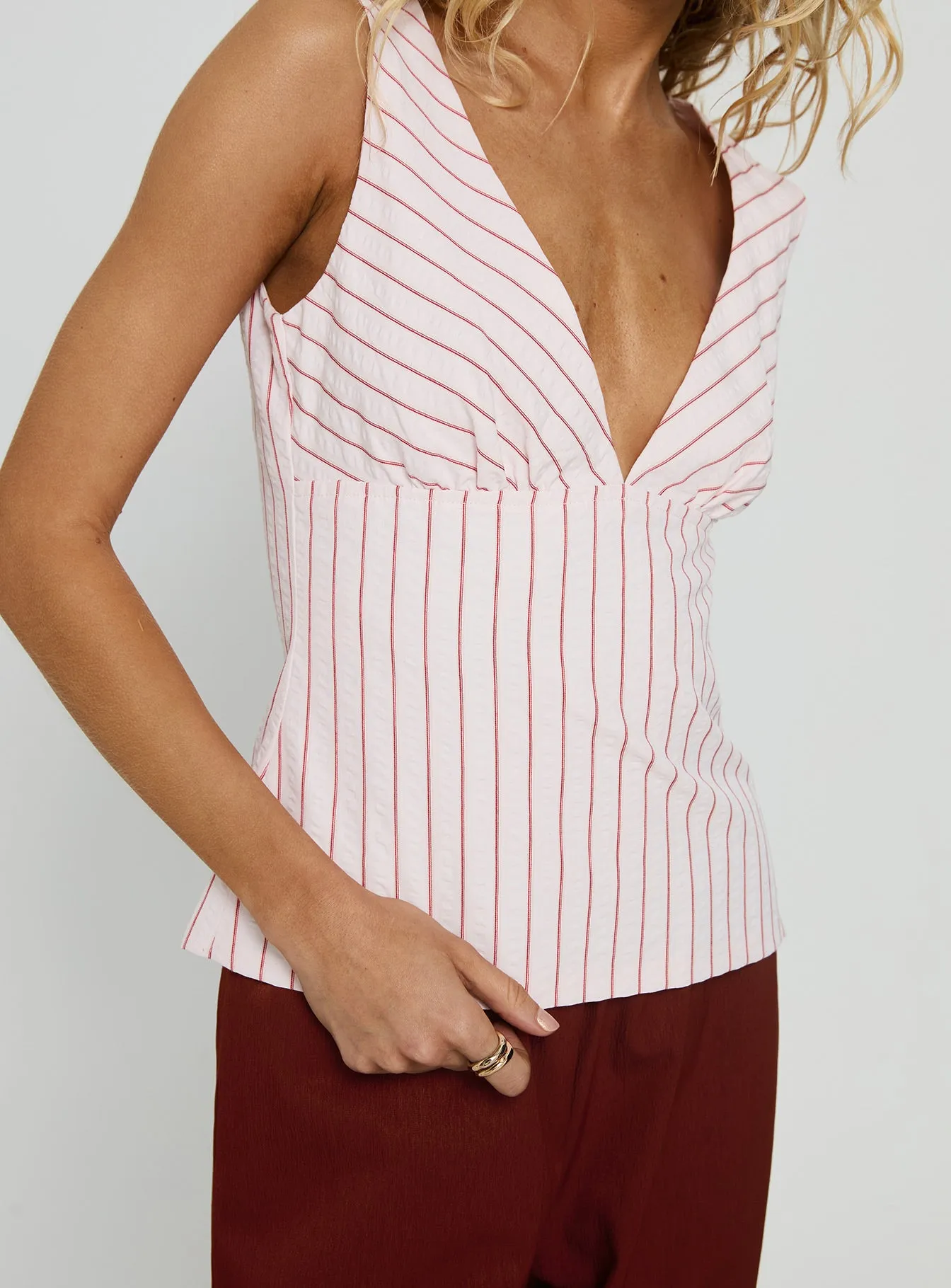Callaia Plunge Cami Top Pink Stripe sold by Princess Polly product image thumbnail 5